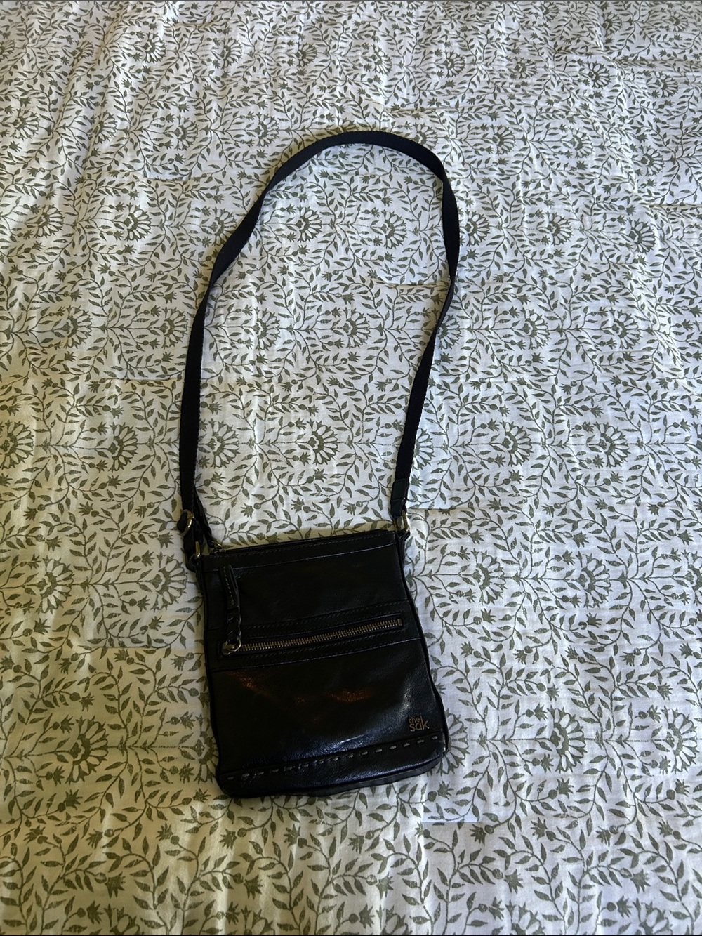 The Sak Black Leather Crossbody Bag with Front Zip